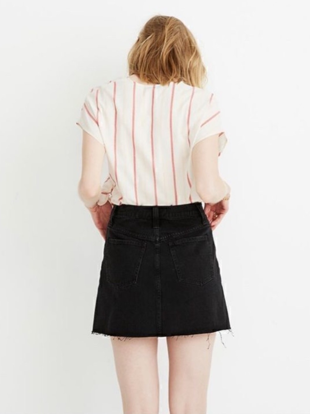 Madewell Black A-Line Denim Mini Skirt Lunar Wash Button Front, 28